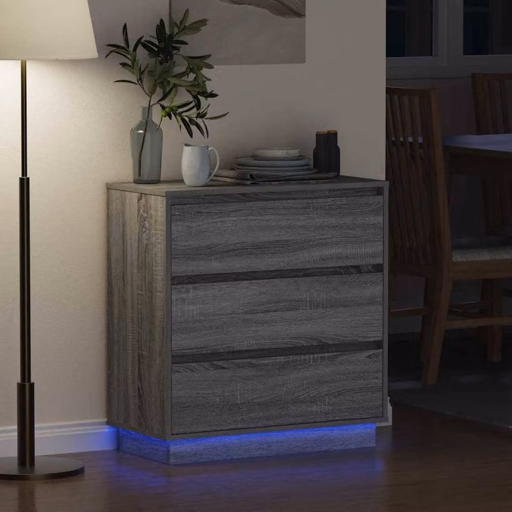 Berkfield Home Modern Grey Sonoma Bedside Cabinet with Integrated LED Lighting, W/D/H: 71 x 34.5 x 75 cm – 2