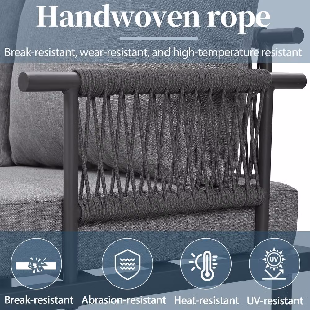 HomeTouch Handwoven Rope 6 Seater Garden Lounge Set with Coffee Table in Grey – 2