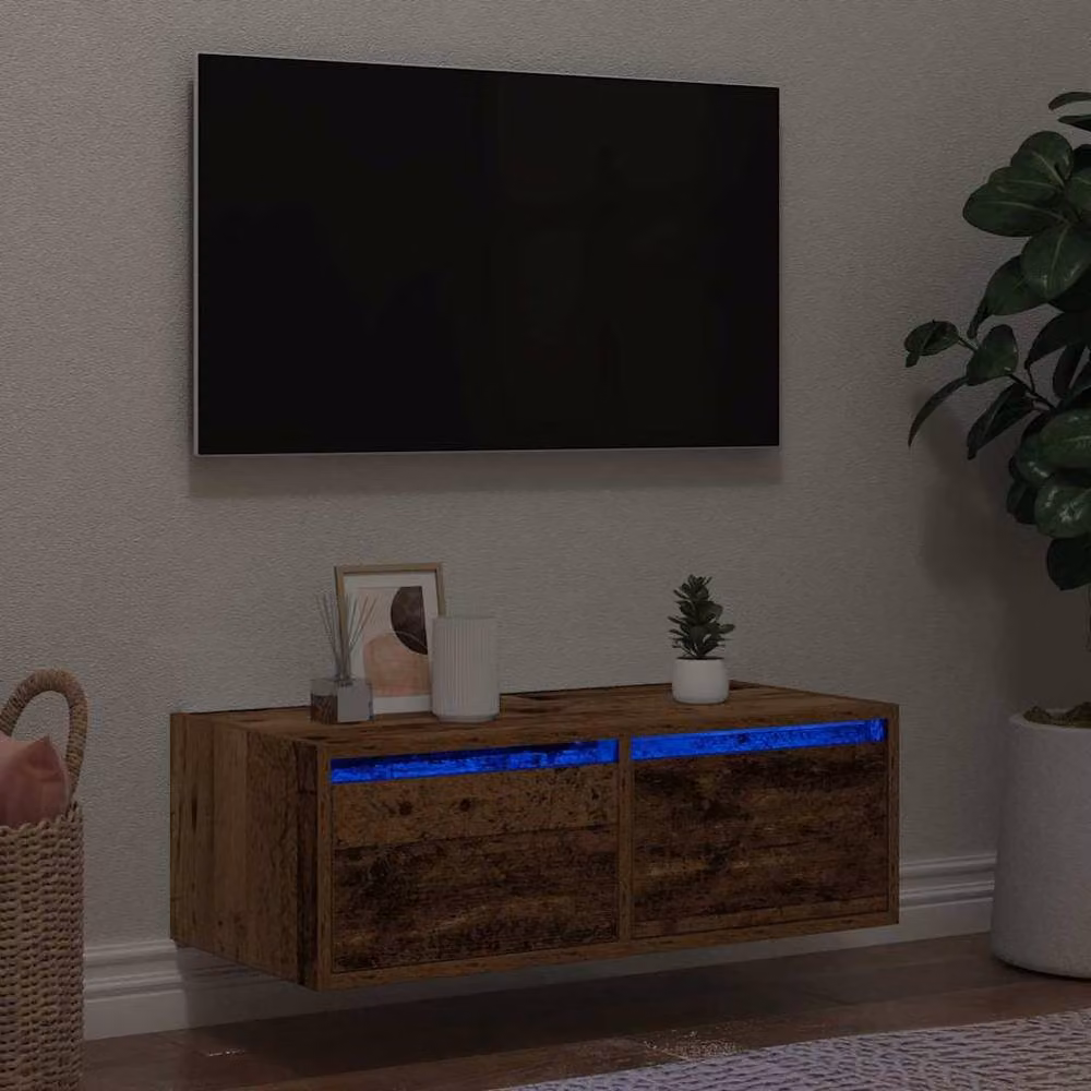 Berkfield Home TV Cabinet with LED Lights in Old Wood Brown, W: 75 cm, D: 35.5 cm, H: 25 cm – 2
