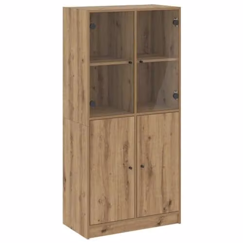 vidaXL Modern Highboard with Hinged Doors in Artisan Oak and Black, W/D/H: 68 x 37 x 142 cm