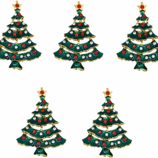 Syntego Pack of 5 Metal Christmas Tree Embellishments in Green, Red, Silver and Gold