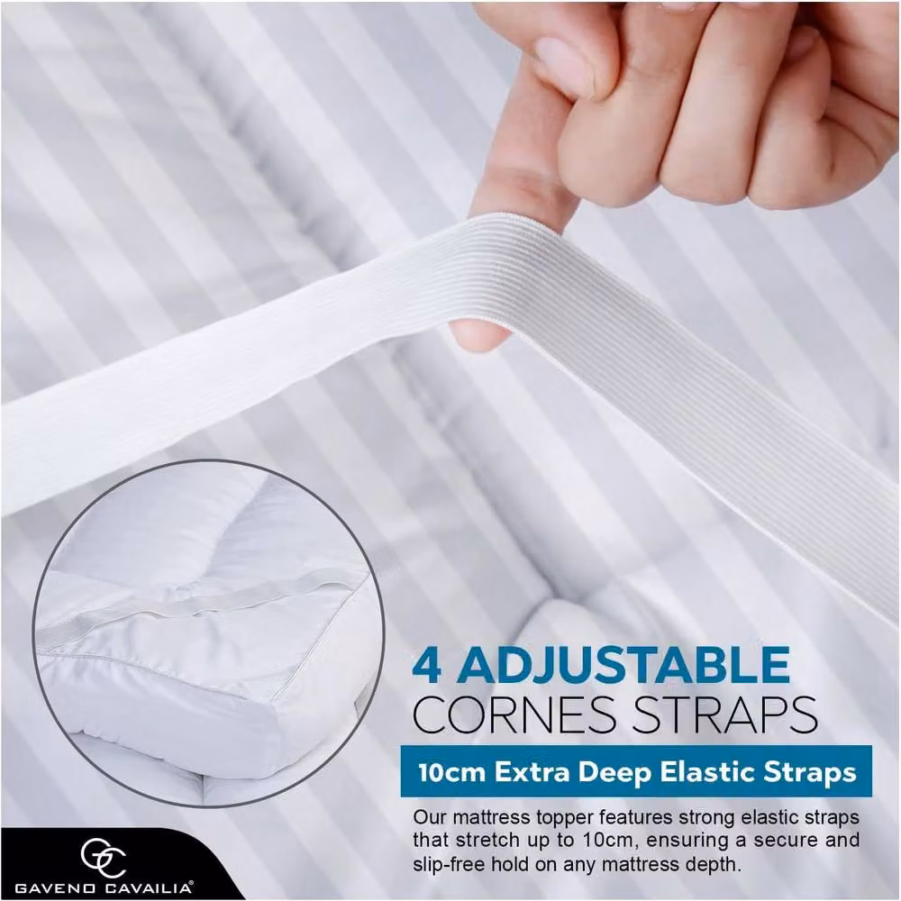 GAVENO CAVAILIA Super King White Mako Satin Striped Microfibre Mattress Topper, Depth: 10 cm – 2