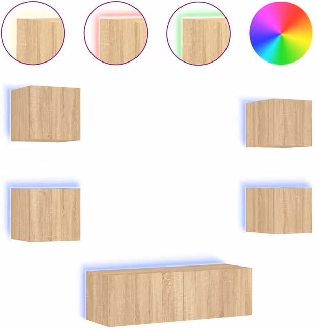 Berkfield Home 5 Piece Modern Wall Mounted TV Cabinet Set with Integrated LED Lighting in Sonoma Oak and Beige – 1