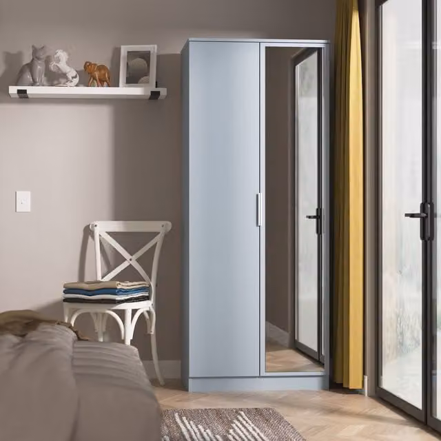 Ready Assembled 2 U Dover 2 Door Mirrored Wardrobe in Light Blue