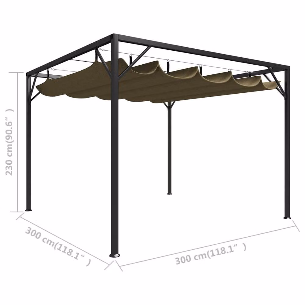 Berkfield Home Garden Gazebo with Retractable Roof in Taupe, W/D/H: 3 x 3 x 2.3 m – 2