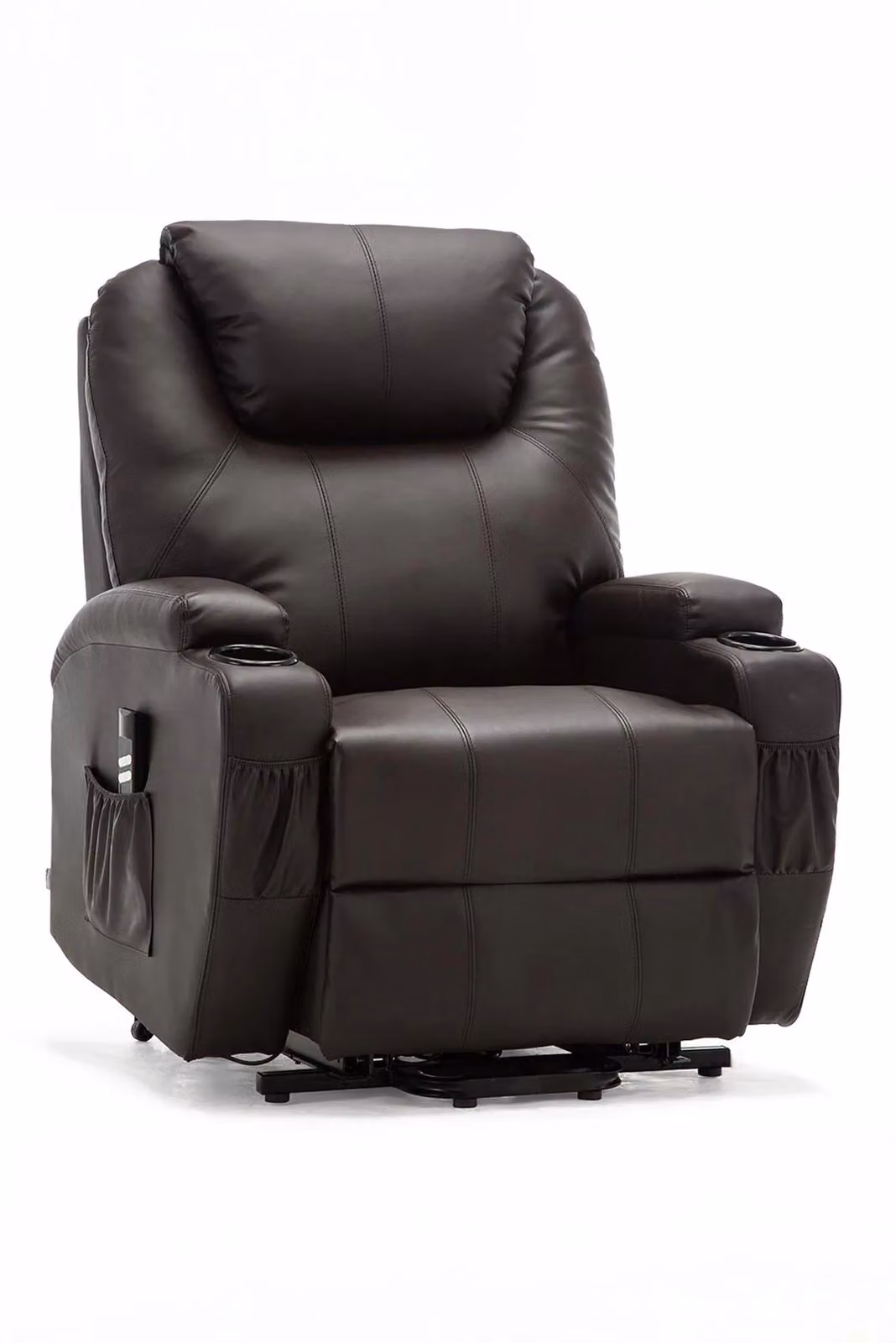 More4Homes Cinemo Dual Motor Rise Recliner Heat and Massage Chair in Brown Bonded Leather – 3