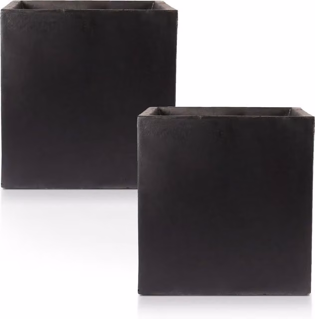 Idealist Set of 2 Square Stone Planters in Black