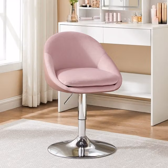 VASAGLE Pink Velvet Adjustable Dressing Chair with Backrest and 360 Degree Swivel Function