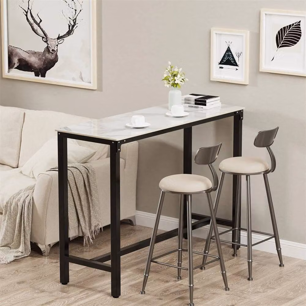 EONLION Modern Rectangular Dining Table with Glossy White Jade Marble Top – 2