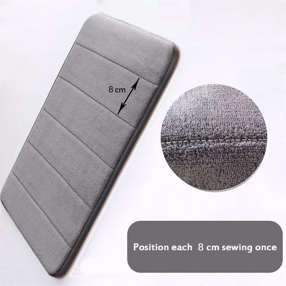 FLAVORA Grey 3-Piece Striped Memory Foam Bath Mat Set, Non-Slip and Quick-Drying – 4