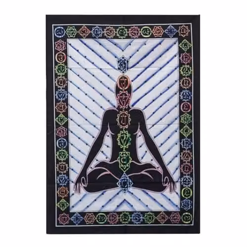 KDMD Ancient Wisdom Chakra Buddha Handbrushed Cotton Textile Wall Hanging, Multicolour – 1