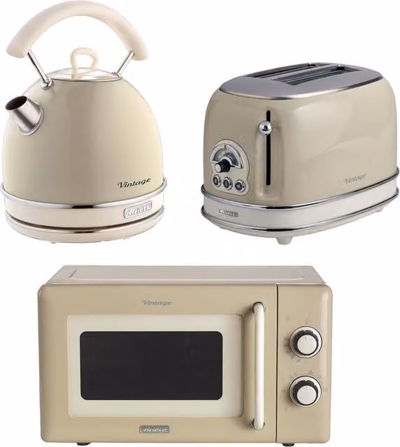 Ariete Vintage Dome Kettle, 2 Slice Toaster and Microwave Set in Beige