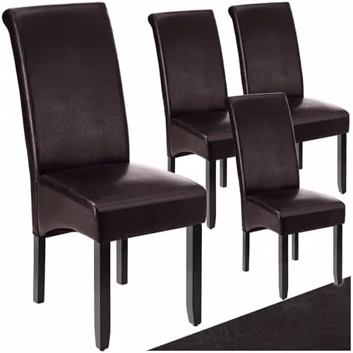 tectake Set of 4 Modern Dining Chairs with Synthetic Leather Covers and Lacquered Wood Legs in Brown