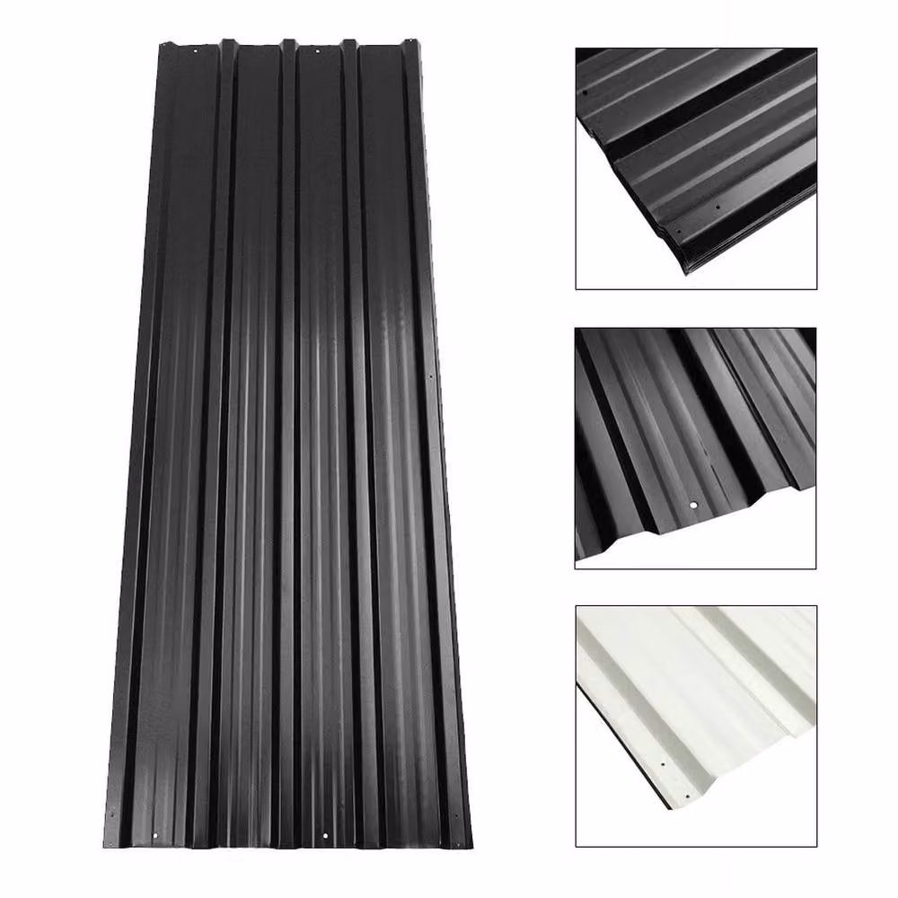 FLAVORA 12-Piece Black Corrugated Galvanised Metal Roof Sheets, W: 52 cm, L: 1000 cm – 4