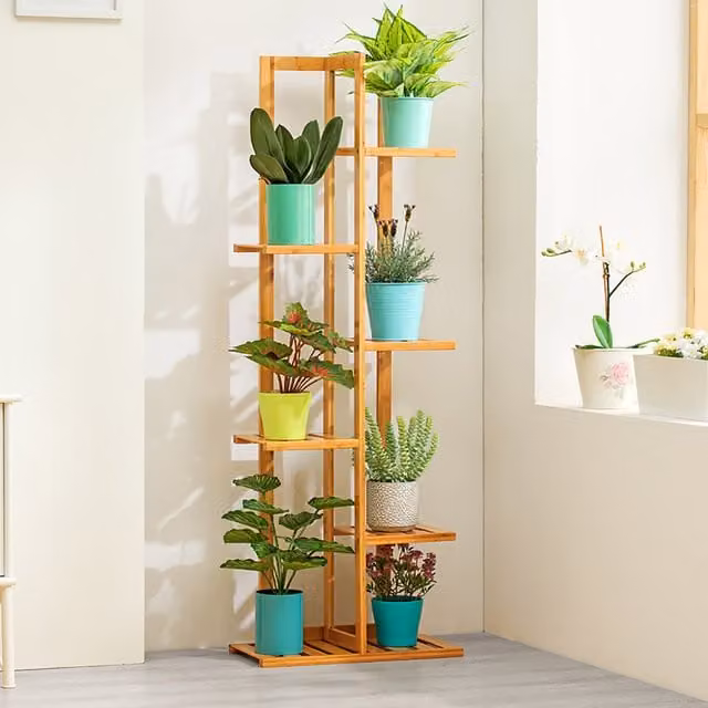 Livingandhome 6-Tier Brown Wooden Indoor-Outdoor Plant Stand