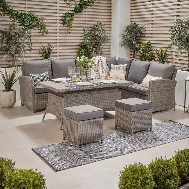 Pacific Lifestyle 8 Seater Modern Rattan Garden Furniture Corner Set in Grey