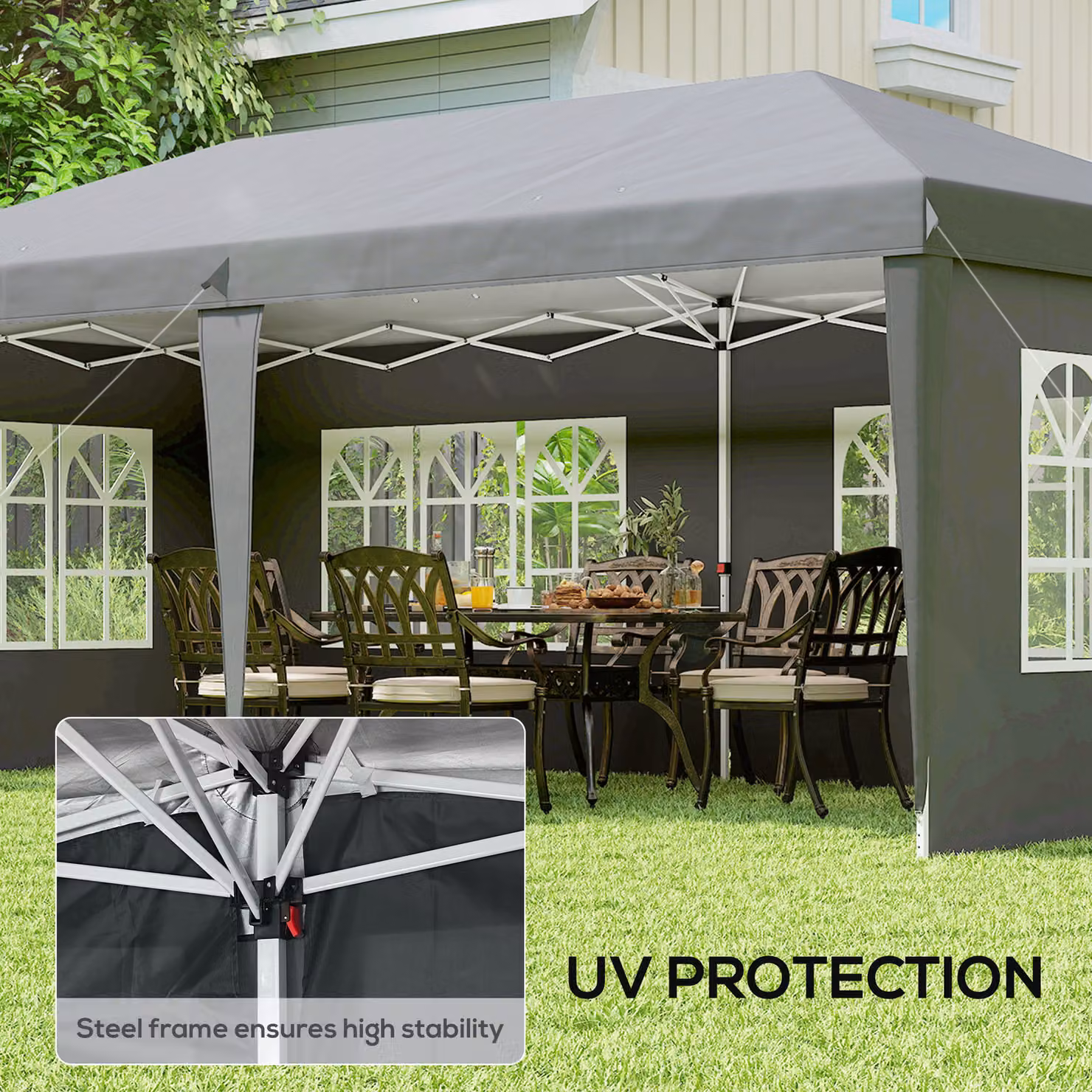 Outsunny Heavy Duty Grey Garden Gazebo Party Tent Marquee with Removable Sidewalls, W: 600 cm, D: 300 cm, H: 270 cm – 7