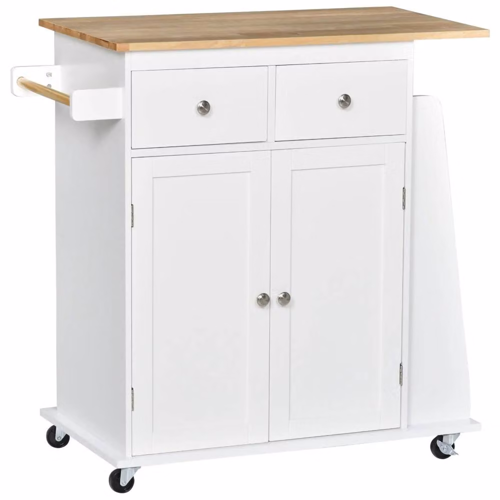 Wyld Haus Mobile Kitchen Island with Rubberwood Top, Drawers, Cabinet and Spice Rack in White, W/D/H: 89.5 x 45.0 x 38.5 cm – 2