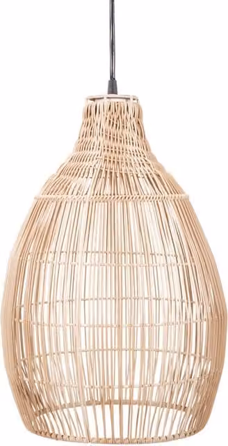 ValueLights Solar Powered Boho Teardrop Hanging Pendant Light in Beige Bamboo and Rattan