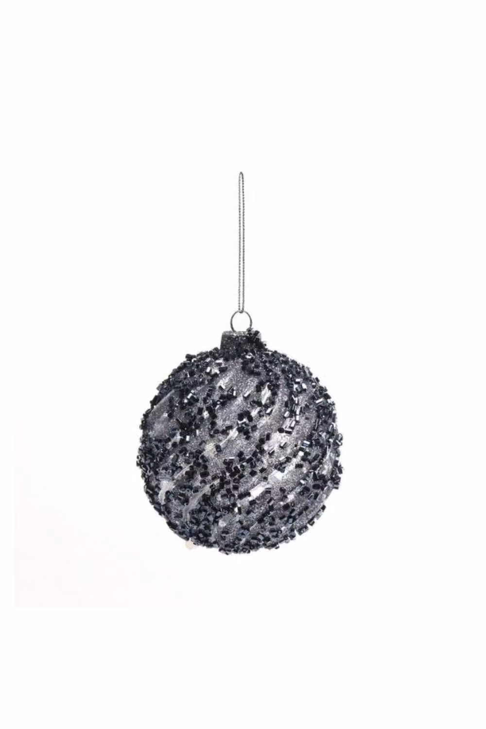 KDMD Midnight Blue and Grey Sequin Glass Christmas Baubles, 2 Pack, Diameter: 80 mm