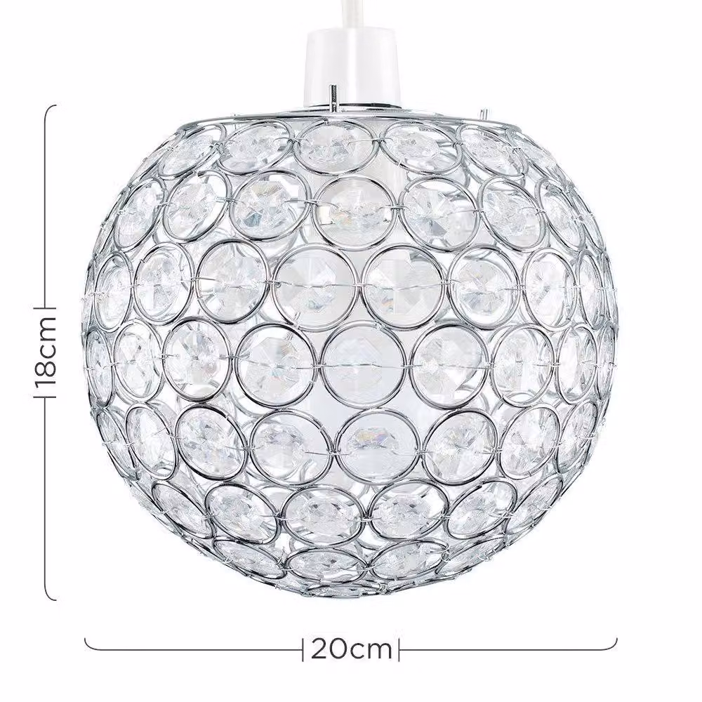 MiniSun Set of 2 Modern Chrome Globe Ceiling Light Shades with Acrylic Crystal Effect Jewels, Width: 18 cm – 2