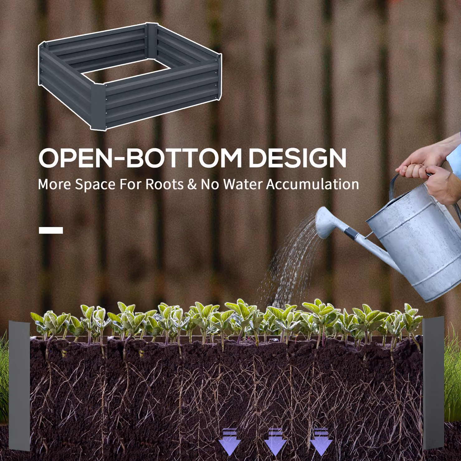 Outsunny Raised Galvanised Steel Garden Bed in Grey, W/D/H: 100 x 100 x 30 cm – 4