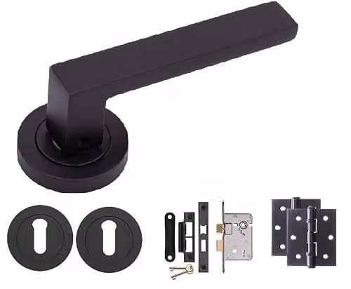 Golden Grace Delta Lock Door Handle Set with 3 Lever Mortise in Matt Black – 1