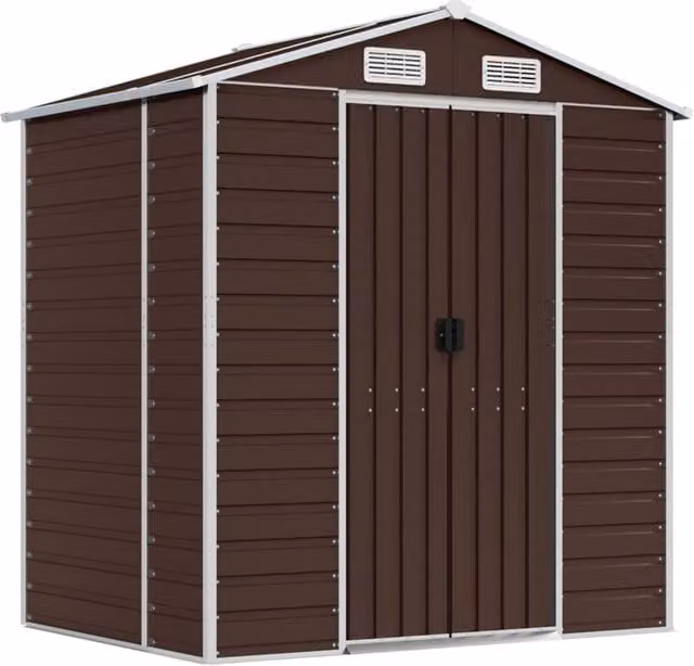 Berkfield Home Brown Galvanised Steel Garden Pent Shed W/D/H: 191 x 130 x 198 cm
