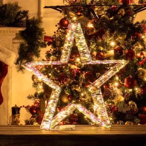 The Christmas Workshop Iridescent Light-Up Metal Star with 160 White LEDs, Diameter: 65 cm – 5