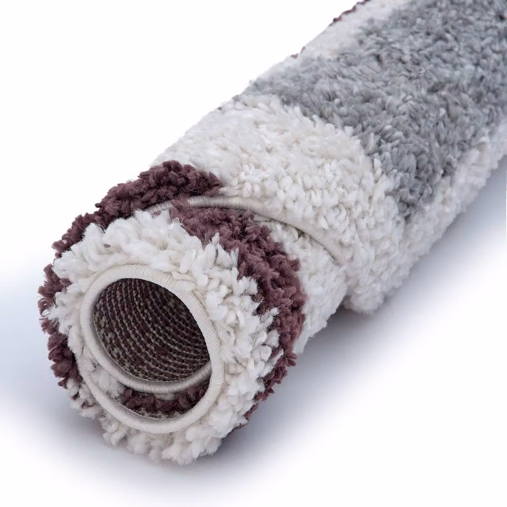 THE RUGS Moodi Border Design Shaggy Soft High Pile Living Room Rug in Purple, W: 80 cm, L: 150 cm – 6