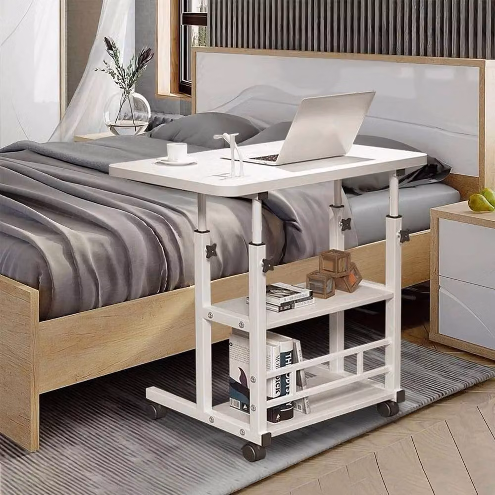 FORGEVIO Height Adjustable Small Computer Desk in White with 3 Tiers – 3