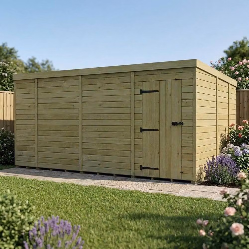 Buttercup Farm Pent Garden Shed in Brown Timber with Single Door – 2