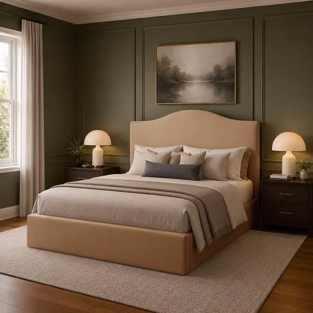 Desire Deco Brooklyn Upholstered Plush Velvet Bed Frame in Beige, Size: Double (140 x 200 cm) – 1