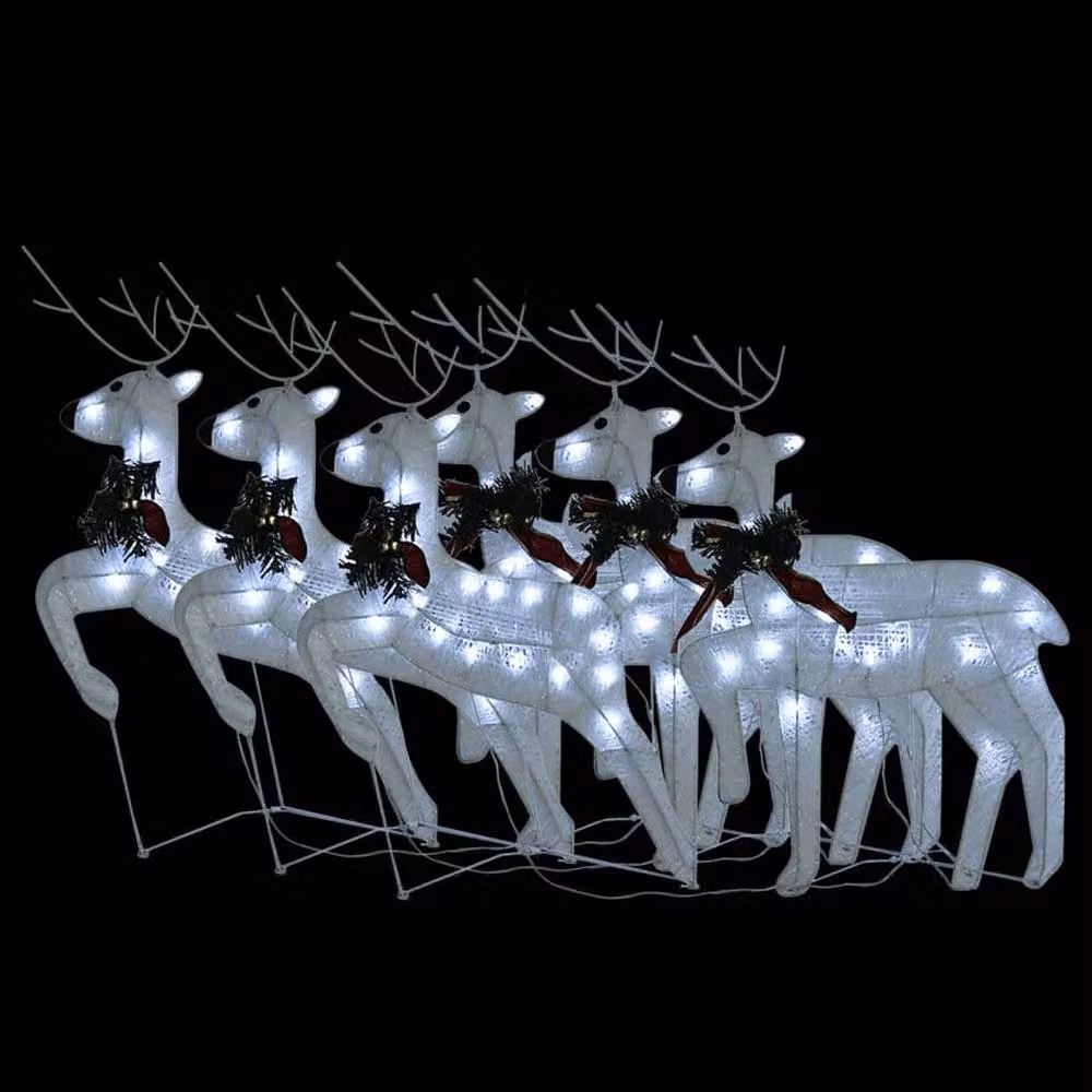 Berkfield Home Christmas Reindeers, 6 Piece White LED Set – 3
