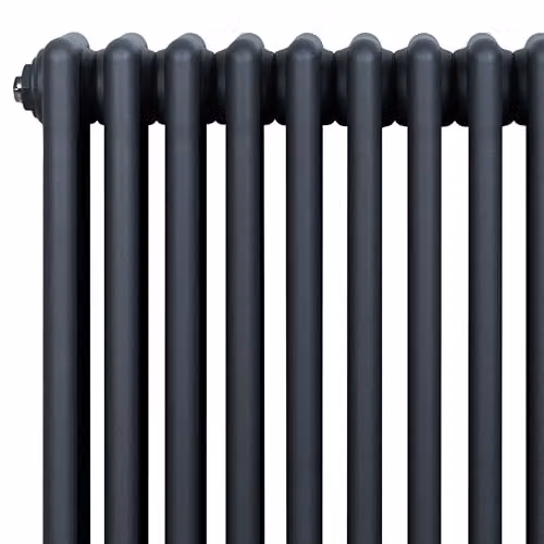 Monster Shop Anthracite Grey 4 Column Carbon Steel Radiator with Chrome Thermostatic Radiator Valve Set and Wall Brackets, H: 1505 mm, W: 300 mm – 2