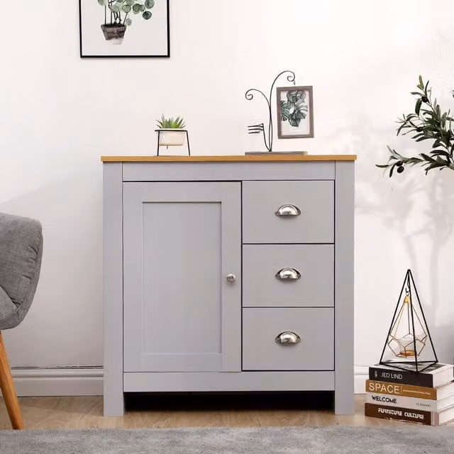 HMD Furniture Modern 3 Drawer 1 Door Sideboard in Grey Matt MDF