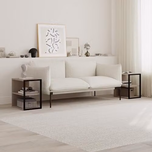 Decortie Set of 2 Modern Side Tables in Grey and Brown, W/D/H: 45 x 30 x 42 cm and 42 x 30 x 45 cm