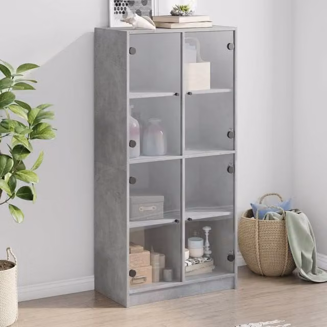 Berkfield Home Modern Highboard with Glass Doors in Concrete Grey, W/D/H: 68 x 37 x 142 cm – 1