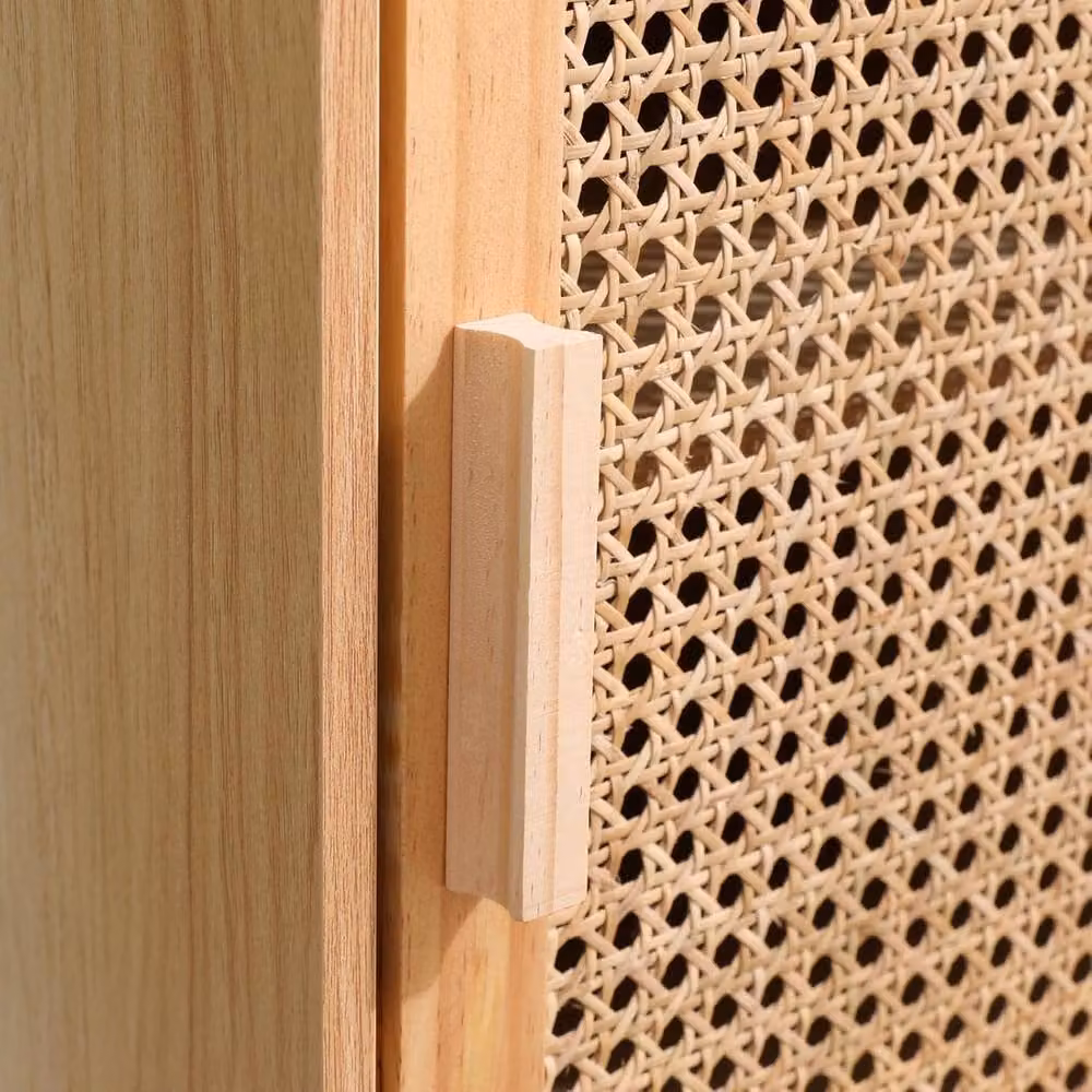 SPOT ON DEALZ Rattan Bedside Table and Storage Cabinet in Natural Oak with 1 Door and Internal Shelf – 3