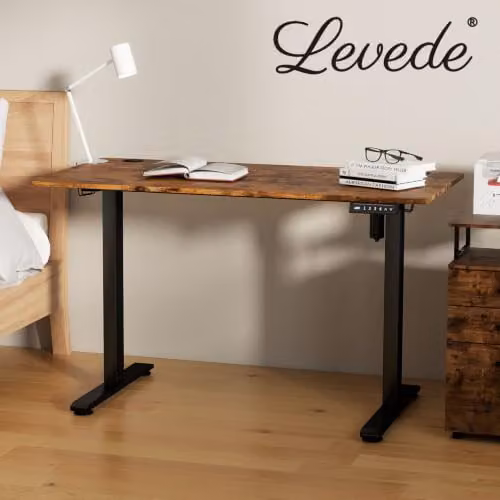 Levede Electric Height Adjustable Standing Desk with 4 Memory Smart Panel and Splice Board, Rustic Brown, W: 120 cm, D: 60 cm – 7
