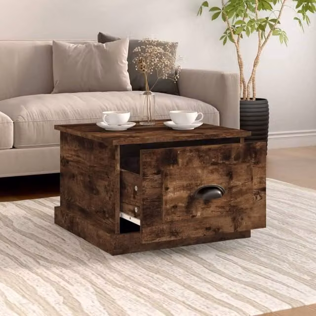Berkfield Home Smoked Oak Decorative Coffee Table in Brown, W/D/H: 50 x 50 x 35 cm – 1