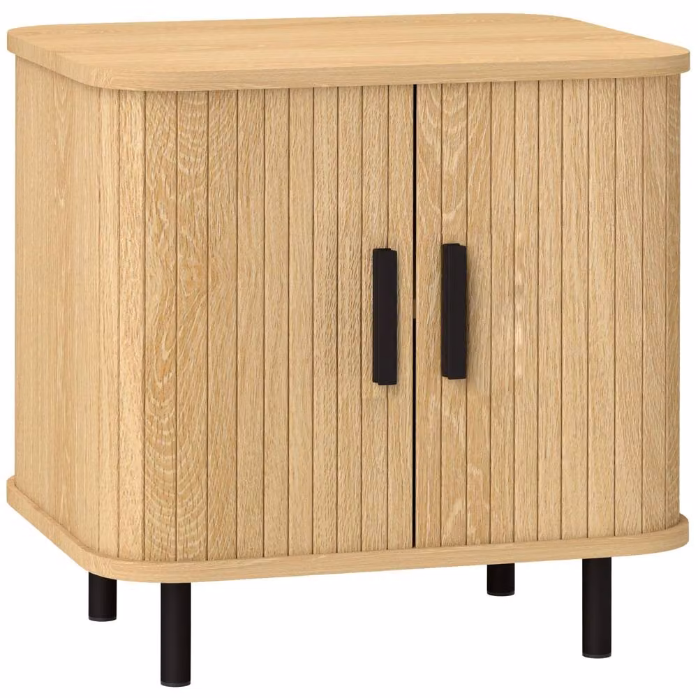 Wyld Haus Ritava Oak Tone Tambour Bedside Table with 2 Sliding Doors in Natural Brown and Black, W/D/H: 40 x 48 x 48 cm – 3