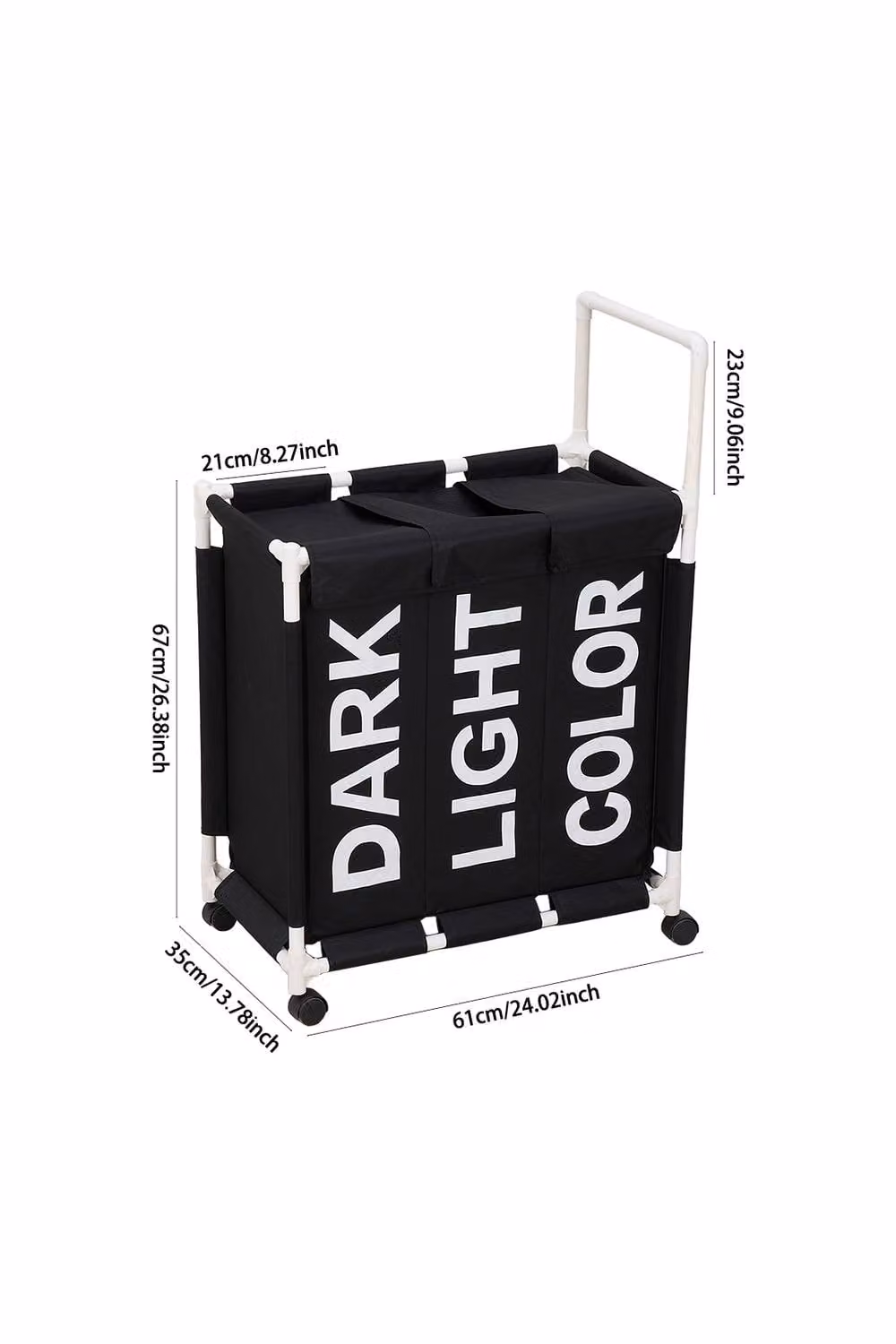 Garden Sanctuary 110L 3-Section Fabric Laundry Basket with Lid and Wheels in Black – 5