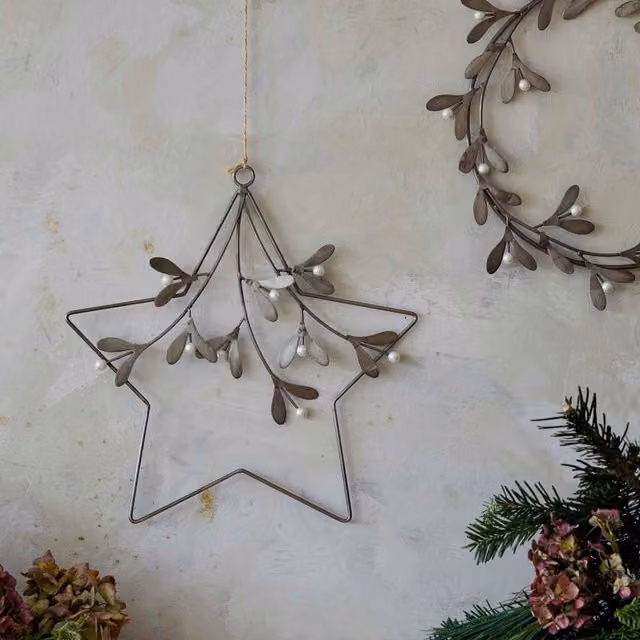 Ivyline Galvanised Star Mistletoe Wreath in Silver, W: 31 cm – 1