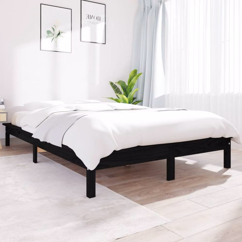 Berkfield Home Beautiful Bed Frame in Black Solid Wood Pine, W/D/H: 150 x 200 cm – 2