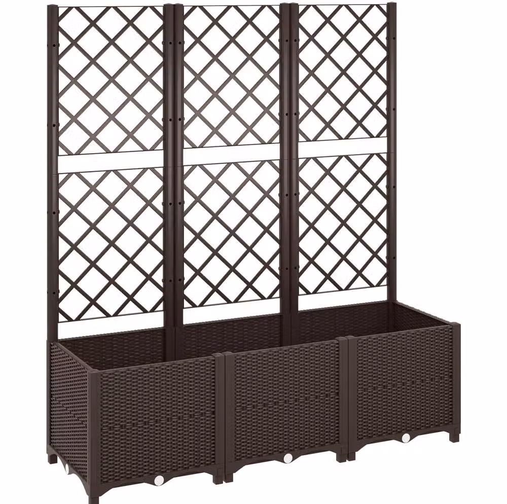 STILVORA Raised Garden Bed with Trellis in Brown, W/D/H: 120 x 120 x 38 cm – 4