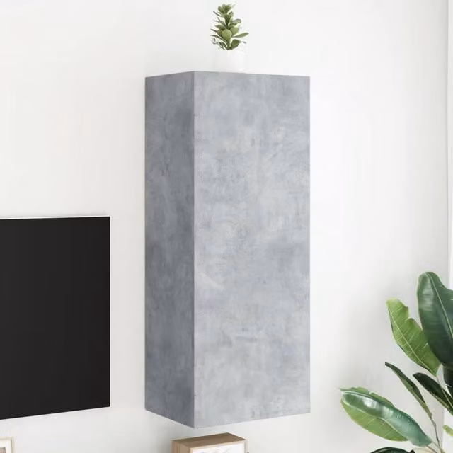Berkfield Home TV Wall Cabinet in Concrete Grey, W/D/H: 40.5 x 30 x 102 cm