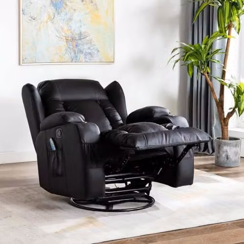 More4Homes Caesar 10-in-1 Manual Recliner Armchair with Heat and Massage, Black Bonded Leather – 7