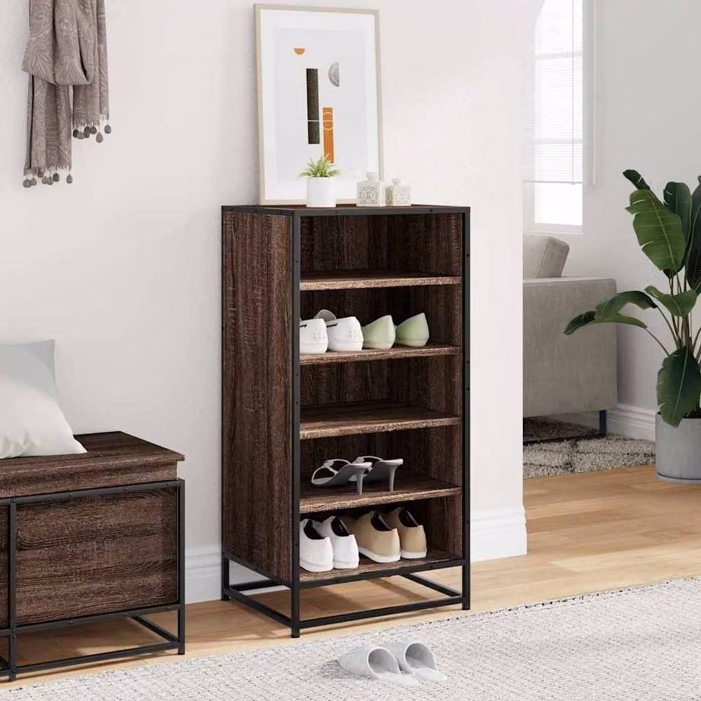 Berkfield Home Industrial Shoe Rack in Brown Oak, W/D/H: 48 x 38 x 97.5 cm – 3