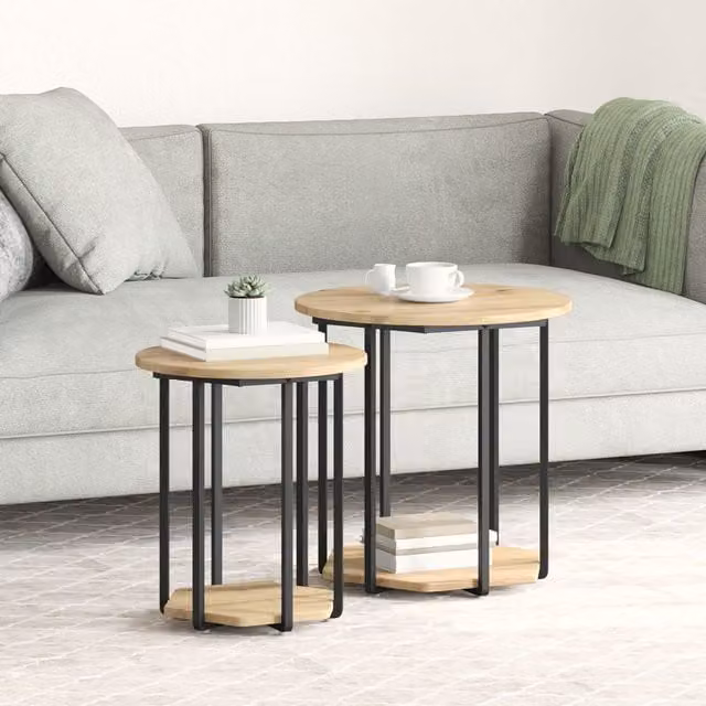 Berkfield Home Round Modern Coffee Table in Brown Oak and Metal